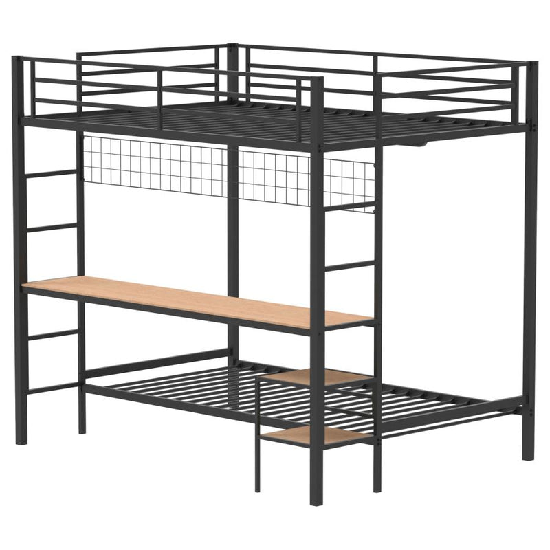 Bettoni Metal Full Over Twin Workstation Bunk Bed Matte Black-zoom-
