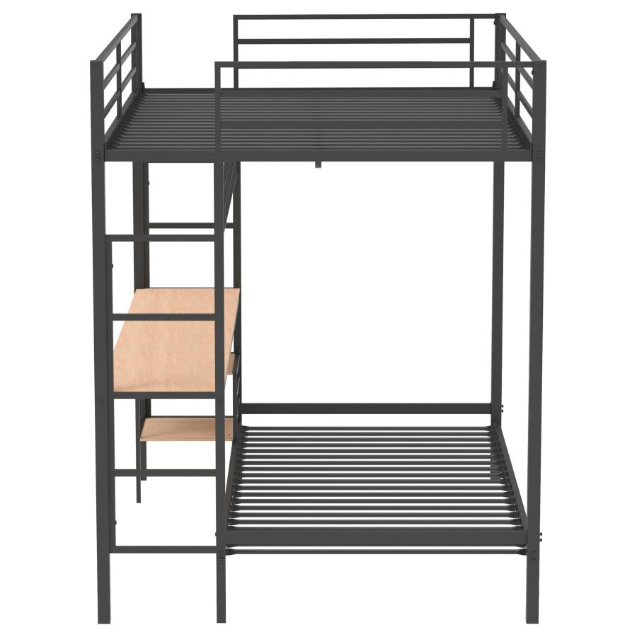 Bettoni Metal Full Over Twin Workstation Bunk Bed Matte Black-5
