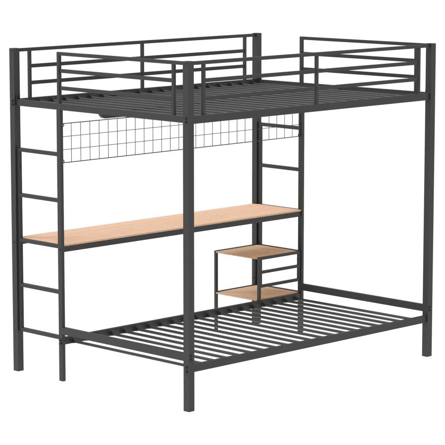 Bettoni Metal Full Over Twin Workstation Bunk Bed Matte Black-zoom-6