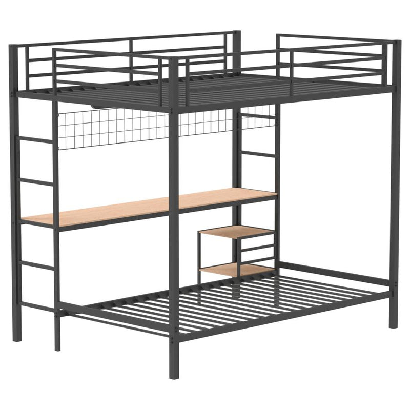Bettoni Metal Full Over Twin Workstation Bunk Bed Matte Black-zoom-