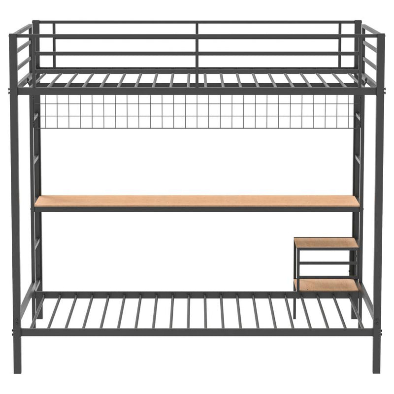 Bettoni Metal Full Over Twin Workstation Bunk Bed Matte Black-zoom-