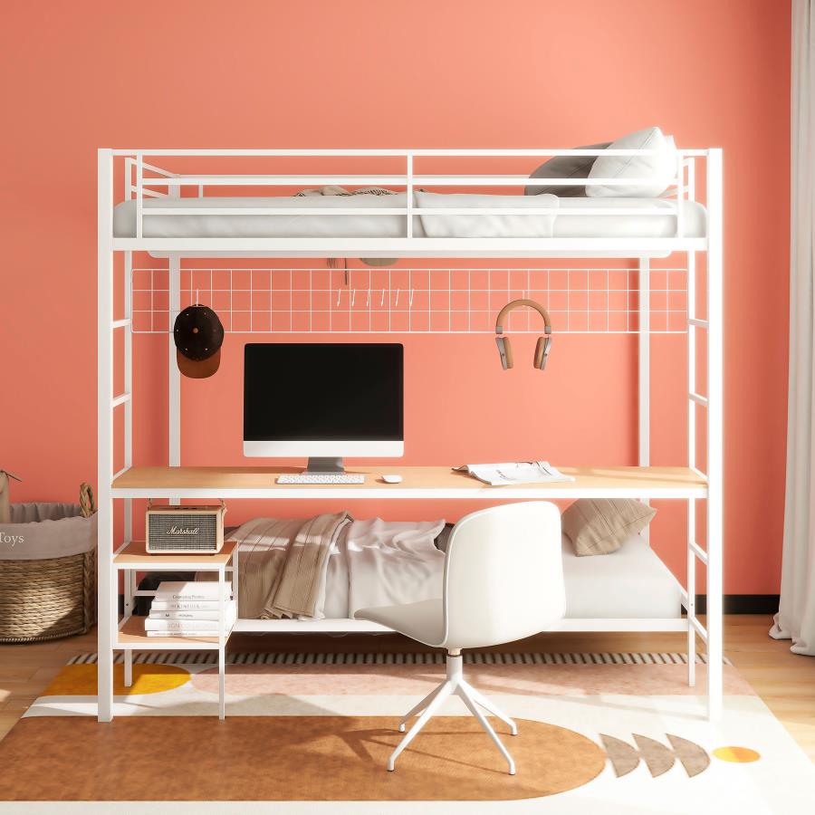Bettoni Metal Full Over Twin Workstation Bunk Bed Matte White-3