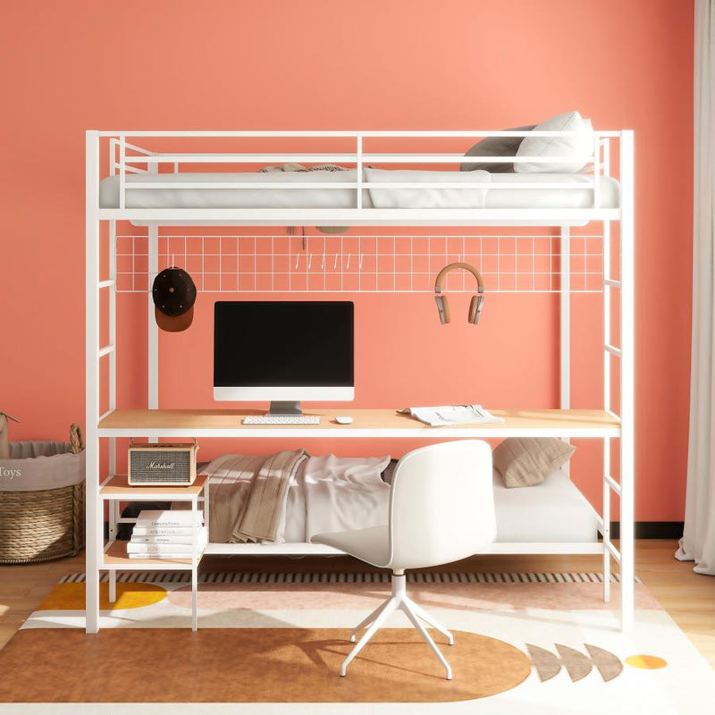 Bettoni Metal Full Over Twin Workstation Bunk Bed Matte White-zoom-