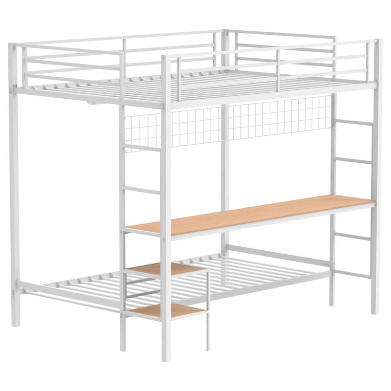 Bettoni Metal Full Over Twin Workstation Bunk Bed Matte White-zoom-