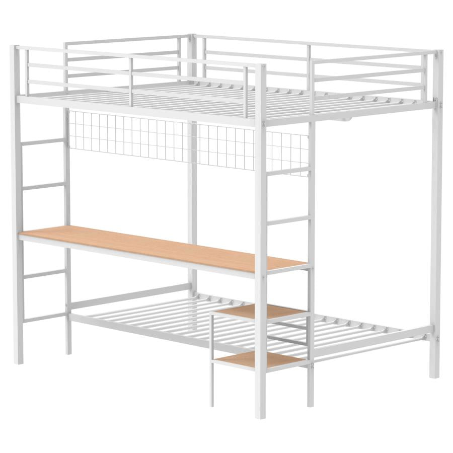 Bettoni Metal Full Over Twin Workstation Bunk Bed Matte White-zoom-4