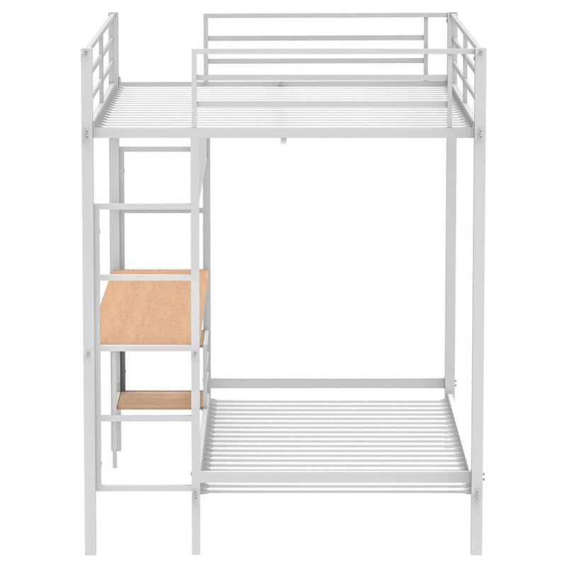 Bettoni Metal Full Over Twin Workstation Bunk Bed Matte White-zoom-