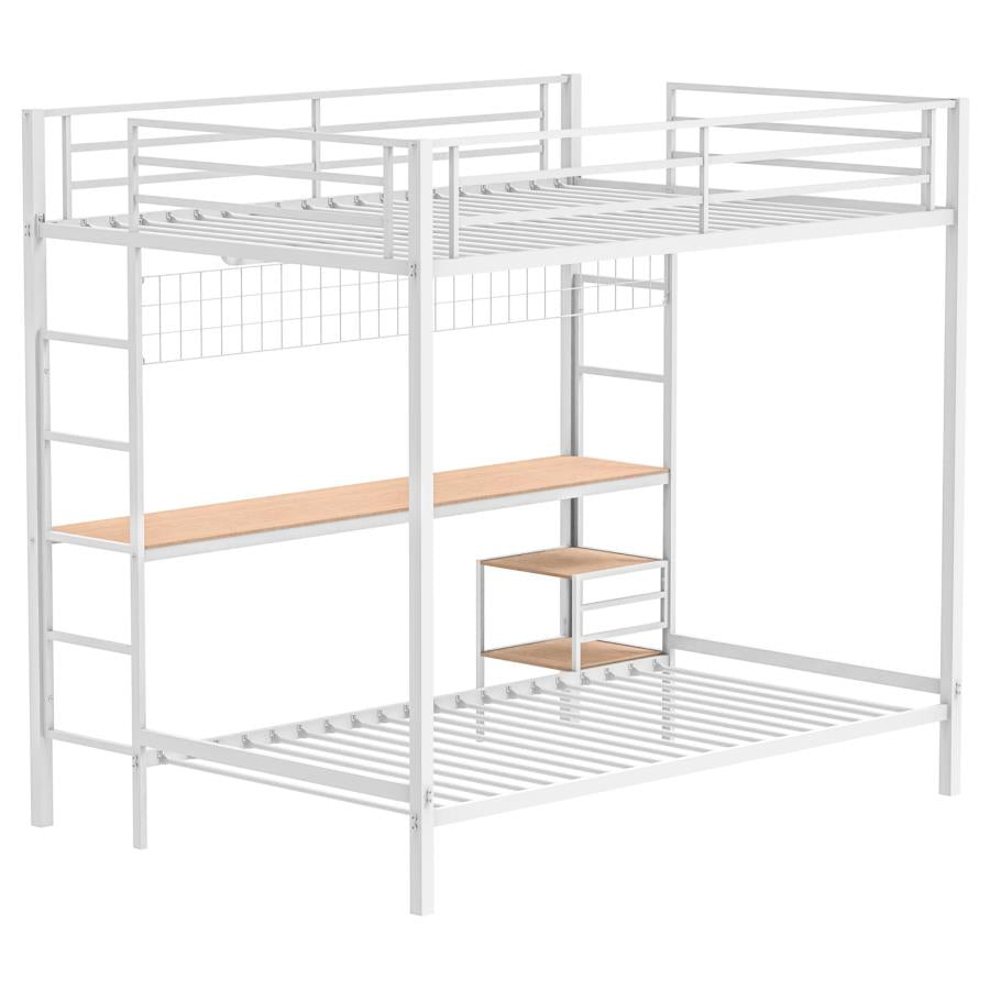 Bettoni Metal Full Over Twin Workstation Bunk Bed Matte White-zoom-6