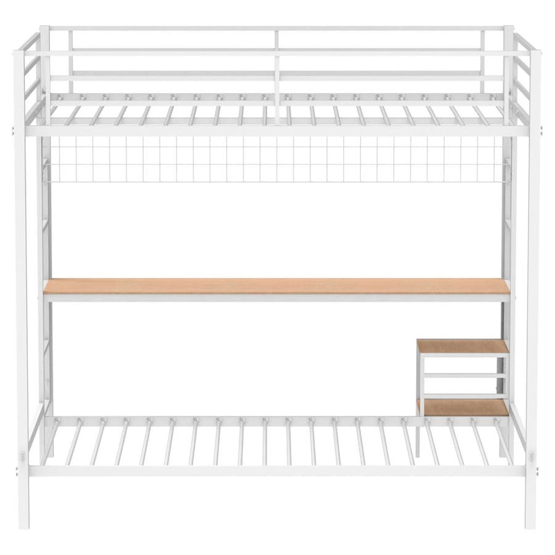 Bettoni Metal Full Over Twin Workstation Bunk Bed Matte White-zoom-