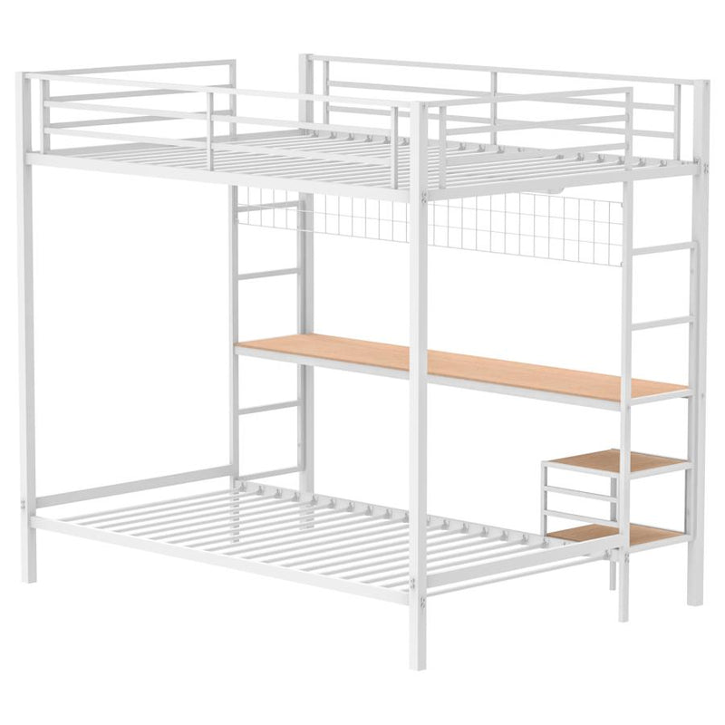 Bettoni Metal Full Over Twin Workstation Bunk Bed Matte White-zoom-
