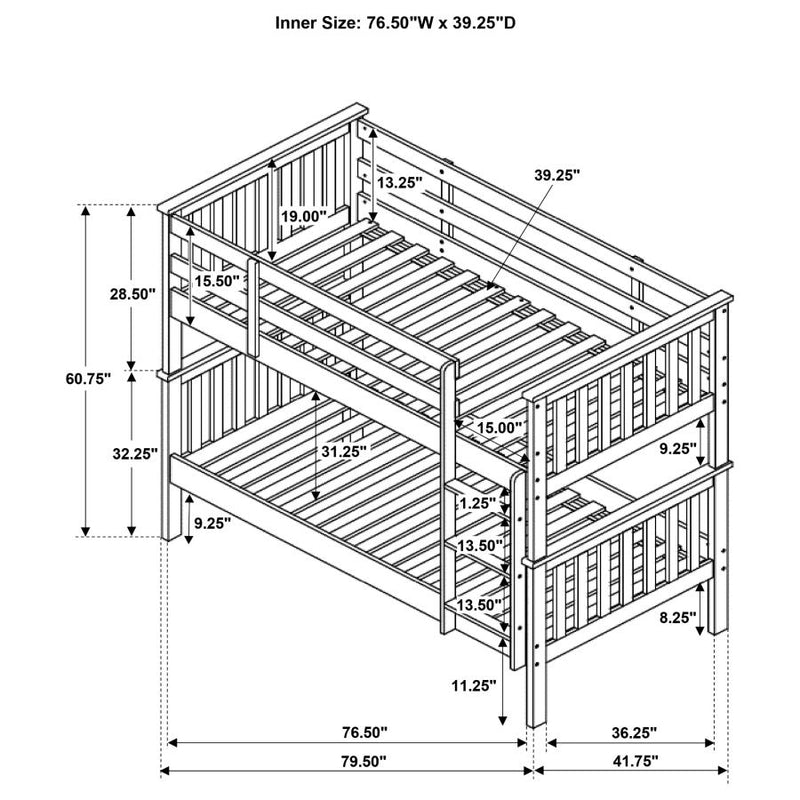 Chapman Wood Twin Over Twin Bunk Bed White-zoom-