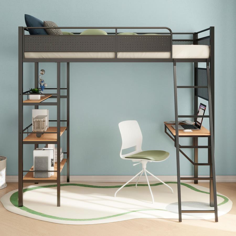 Campus 3-shelf Metal Twin Workstation Loft Bed Matte Black-zoom-3