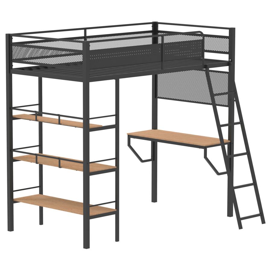 Campus 3-shelf Metal Twin Workstation Loft Bed Matte Black-zoom-1