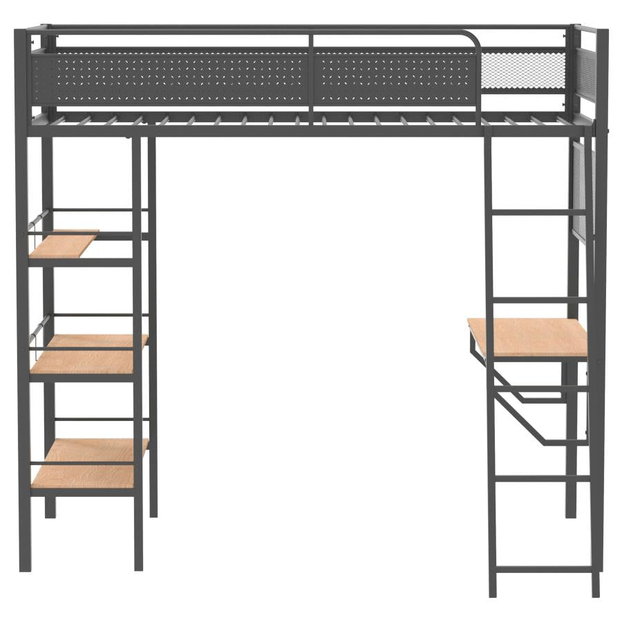 Campus 3-shelf Metal Twin Workstation Loft Bed Matte Black-zoom-4