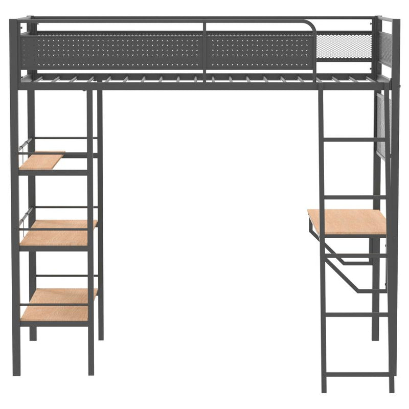 Campus 3-shelf Metal Twin Workstation Loft Bed Matte Black-zoom-