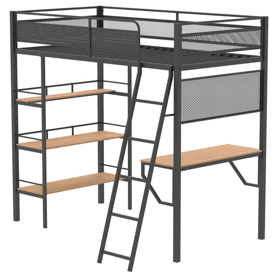 Campus 3-shelf Metal Twin Workstation Loft Bed Matte Black-5