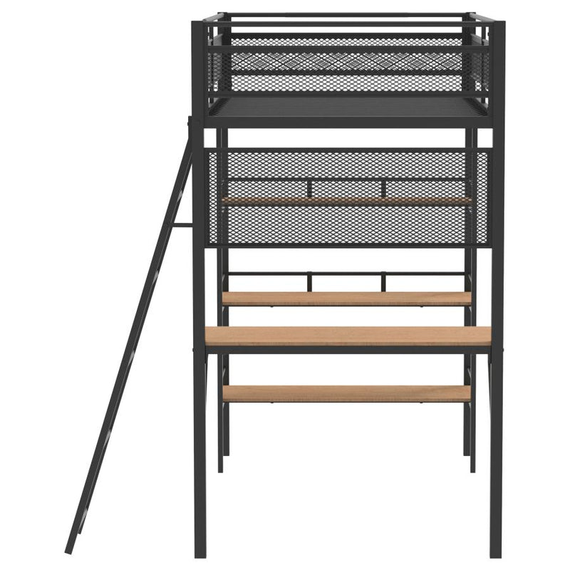Campus 3-shelf Metal Twin Workstation Loft Bed Matte Black-zoom-
