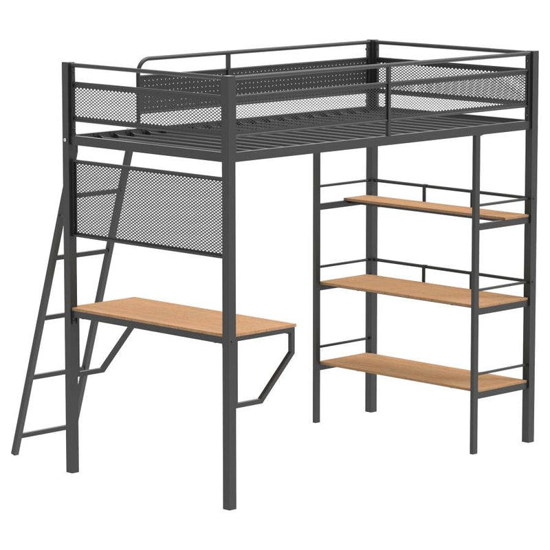 Campus 3-shelf Metal Twin Workstation Loft Bed Matte Black-zoom-