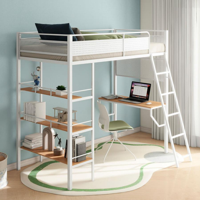 Campus 3-shelf Metal Twin Workstation Loft Bed Matte White-zoom-