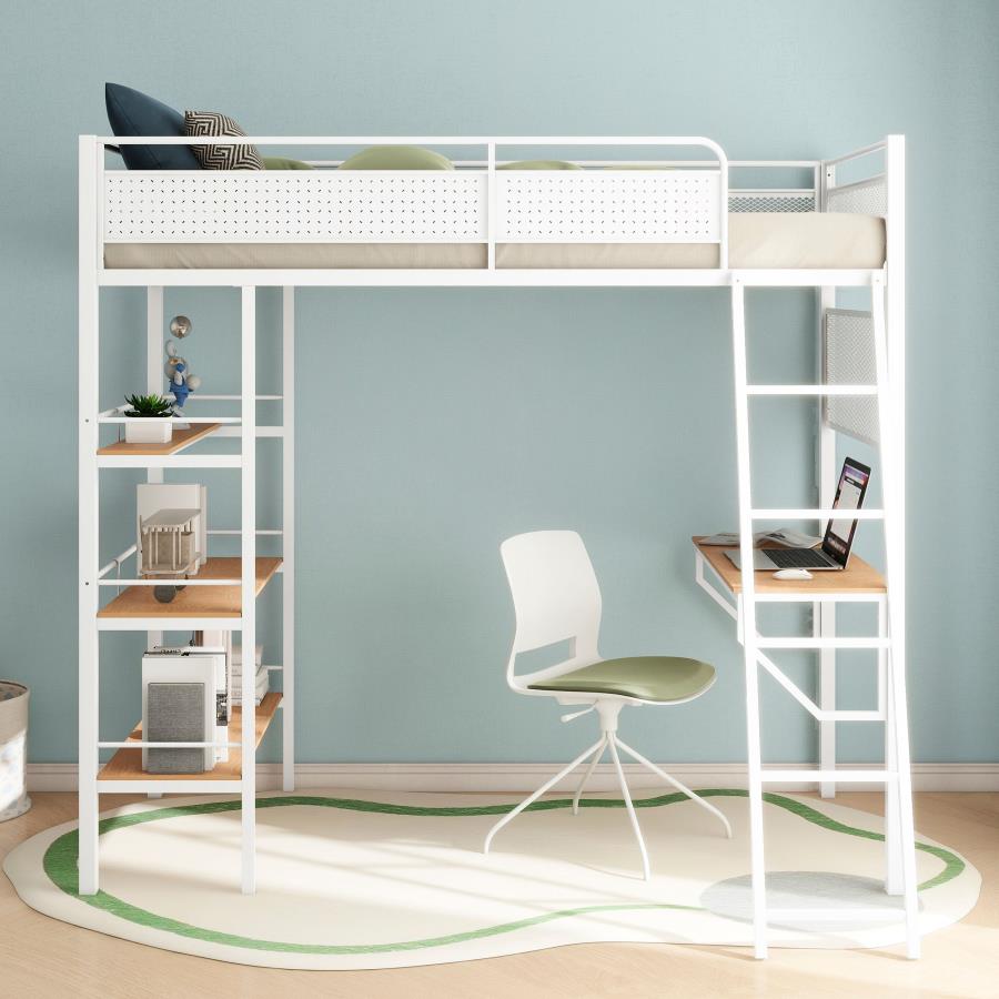 Campus 3-shelf Metal Twin Workstation Loft Bed Matte White-3