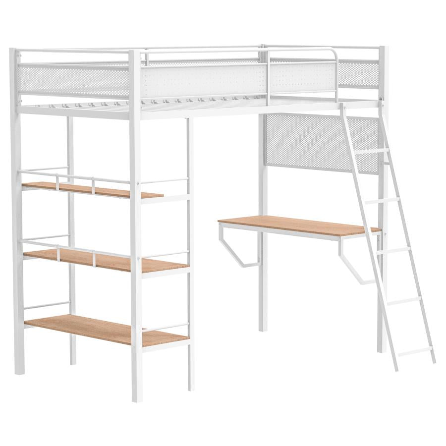 Campus 3-shelf Metal Twin Workstation Loft Bed Matte White-zoom-1