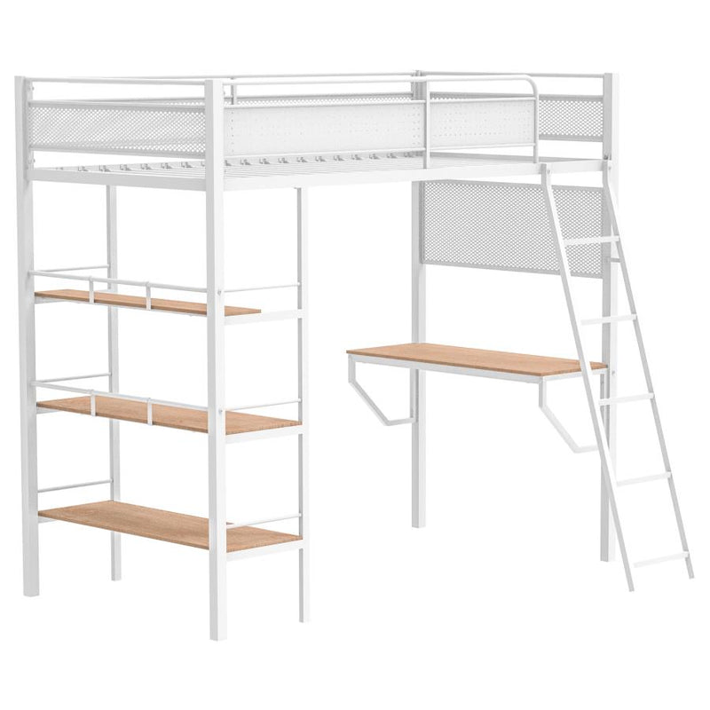 Campus 3-shelf Metal Twin Workstation Loft Bed Matte White-zoom-