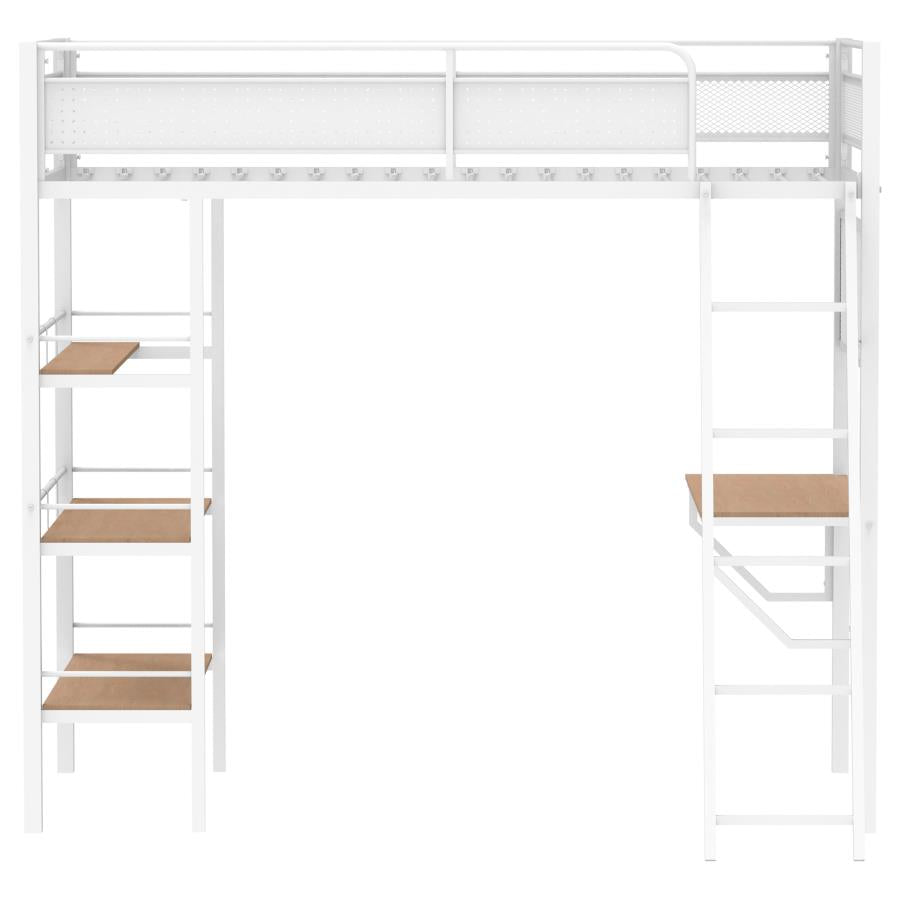 Campus 3-shelf Metal Twin Workstation Loft Bed Matte White-zoom-4