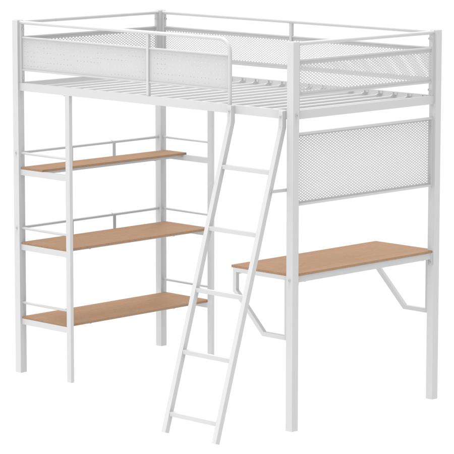 Campus 3-shelf Metal Twin Workstation Loft Bed Matte White-zoom-5