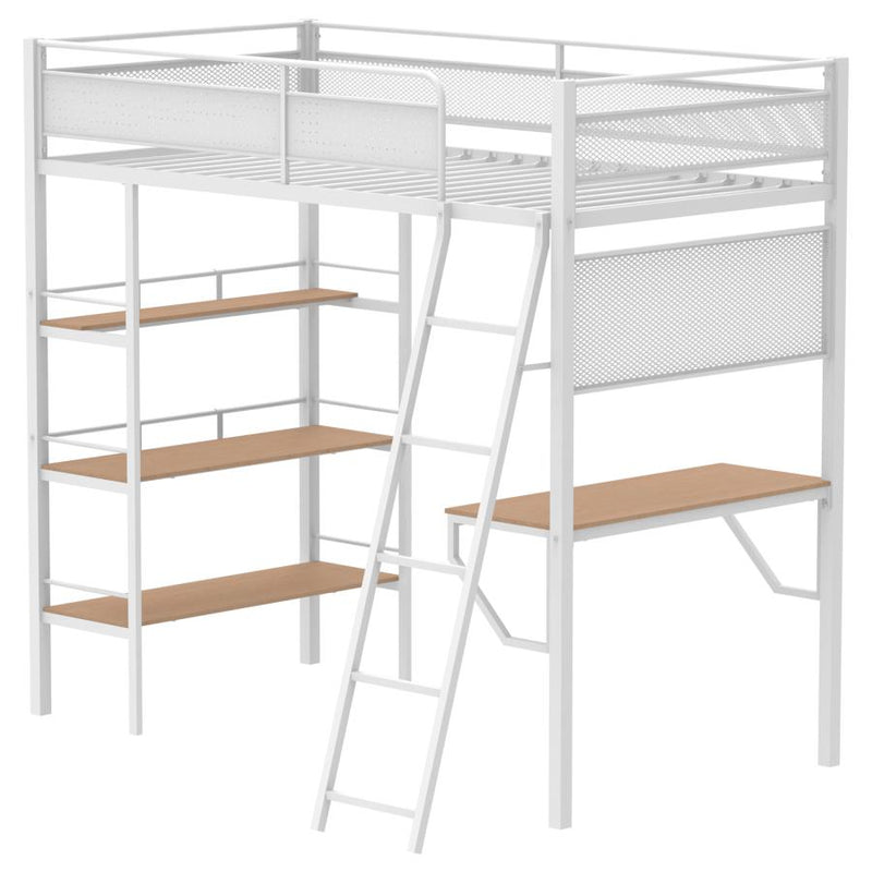 Campus 3-shelf Metal Twin Workstation Loft Bed Matte White-zoom-