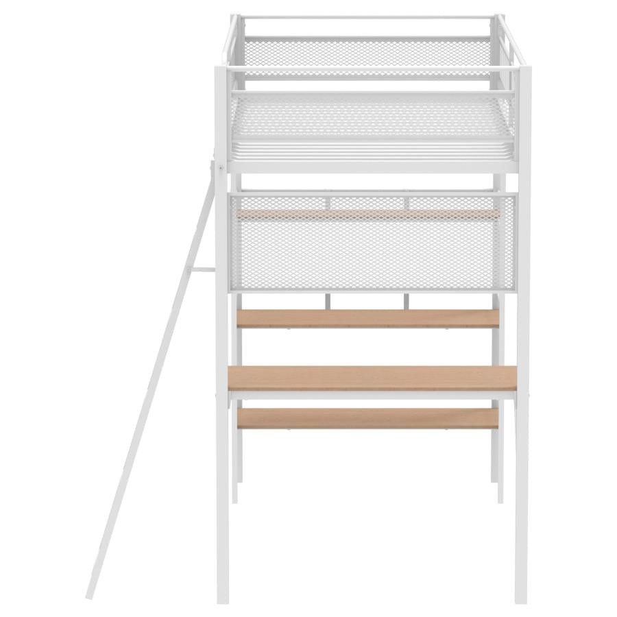 Campus 3-shelf Metal Twin Workstation Loft Bed Matte White-zoom-6