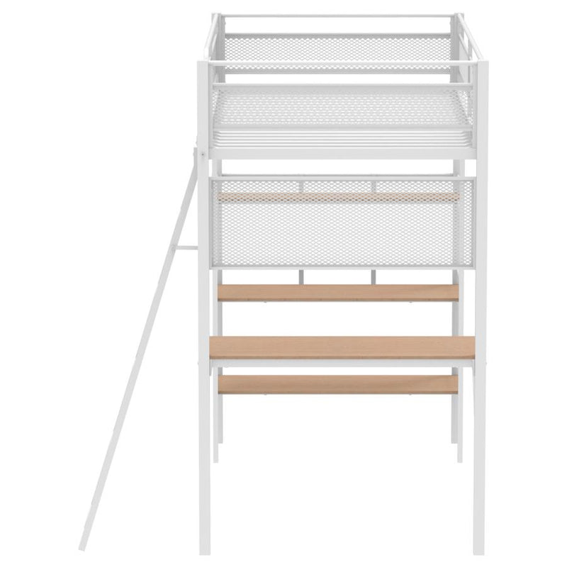 Campus 3-shelf Metal Twin Workstation Loft Bed Matte White-zoom-