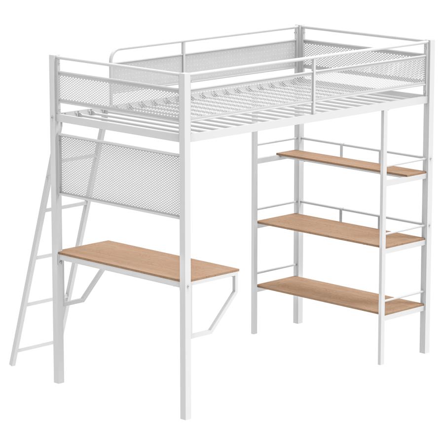 Campus 3-shelf Metal Twin Workstation Loft Bed Matte White-zoom-7