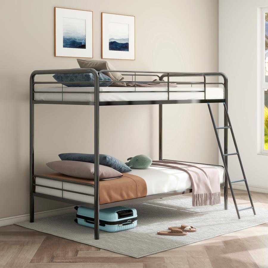 Carson Metal Twin Over Twin Bunk Bed Glossy Black-zoom-2