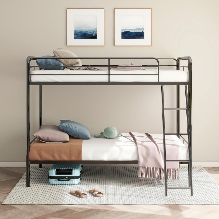 Carson Metal Twin Over Twin Bunk Bed Glossy Black-zoom-3