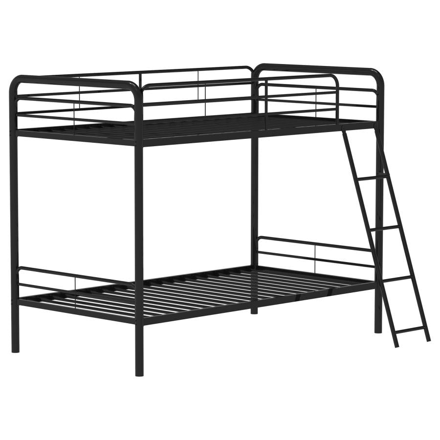 Carson Metal Twin Over Twin Bunk Bed Glossy Black-zoom-1