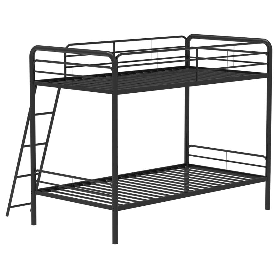 Carson Metal Twin Over Twin Bunk Bed Glossy Black-zoom-7