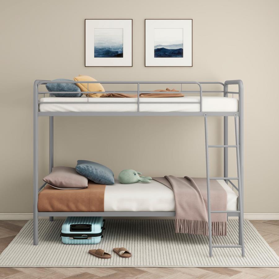 Carson Metal Twin Over Twin Bunk Bed Glossy Silver-zoom-3