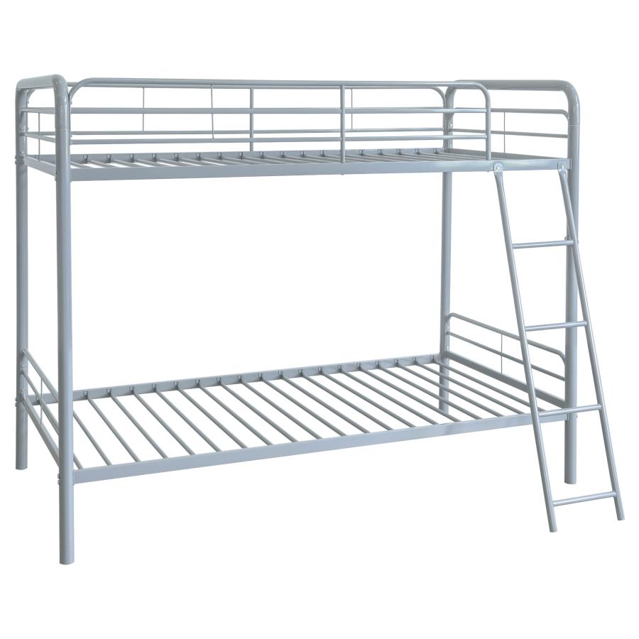 Carson Metal Twin Over Twin Bunk Bed Glossy Silver-zoom-1