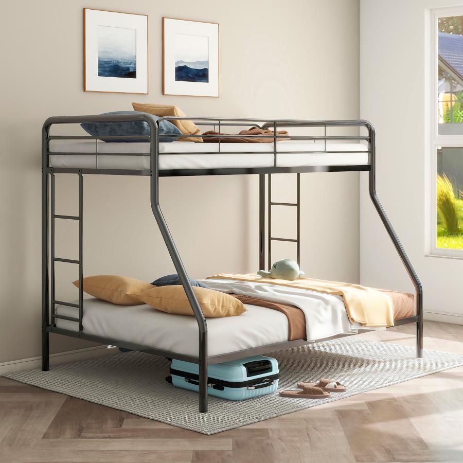 Carson Metal Twin Over Full Bunk Bed Glossy Black-zoom-2