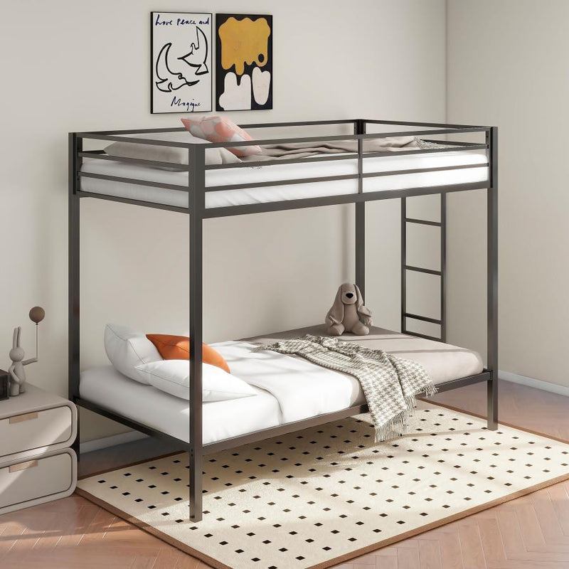 Alevera Metal Twin Over Twin Bunk Bed with Ladder Black-zoom-