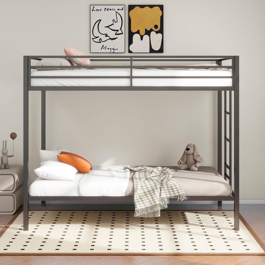 Alevera Metal Twin Over Twin Bunk Bed with Ladder Black-3