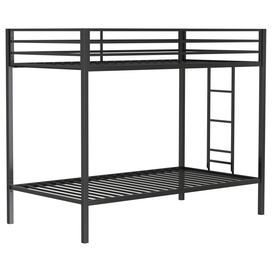Alevera Metal Twin Over Twin Bunk Bed with Ladder Black-zoom-1