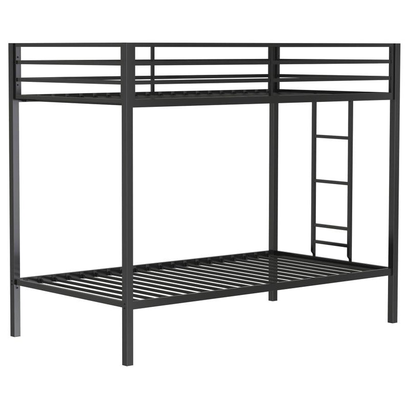 Alevera Metal Twin Over Twin Bunk Bed with Ladder Black-zoom-