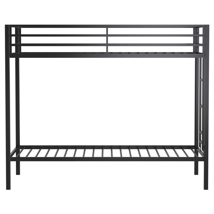 Alevera Metal Twin Over Twin Bunk Bed with Ladder Black-zoom-4
