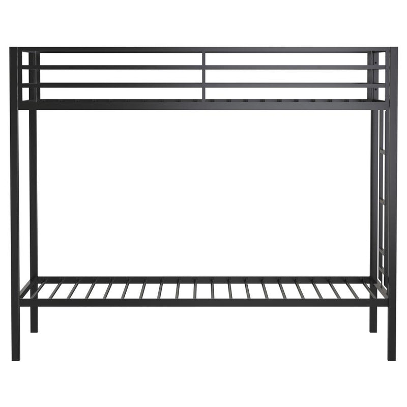 Alevera Metal Twin Over Twin Bunk Bed with Ladder Black-zoom-