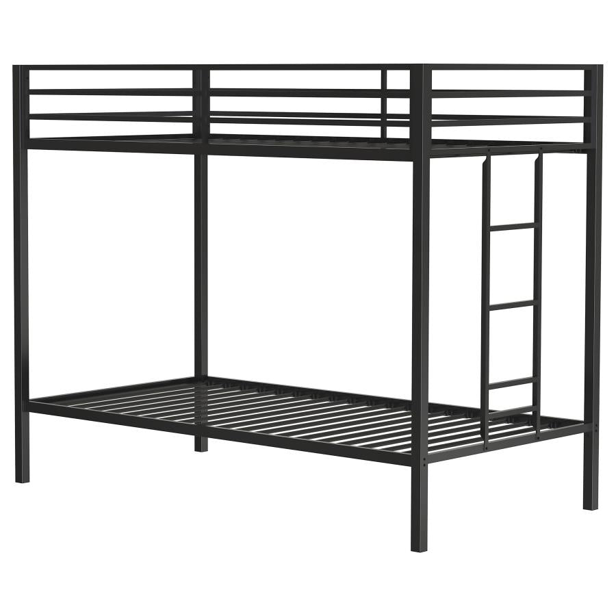 Alevera Metal Twin Over Twin Bunk Bed with Ladder Black-zoom-5