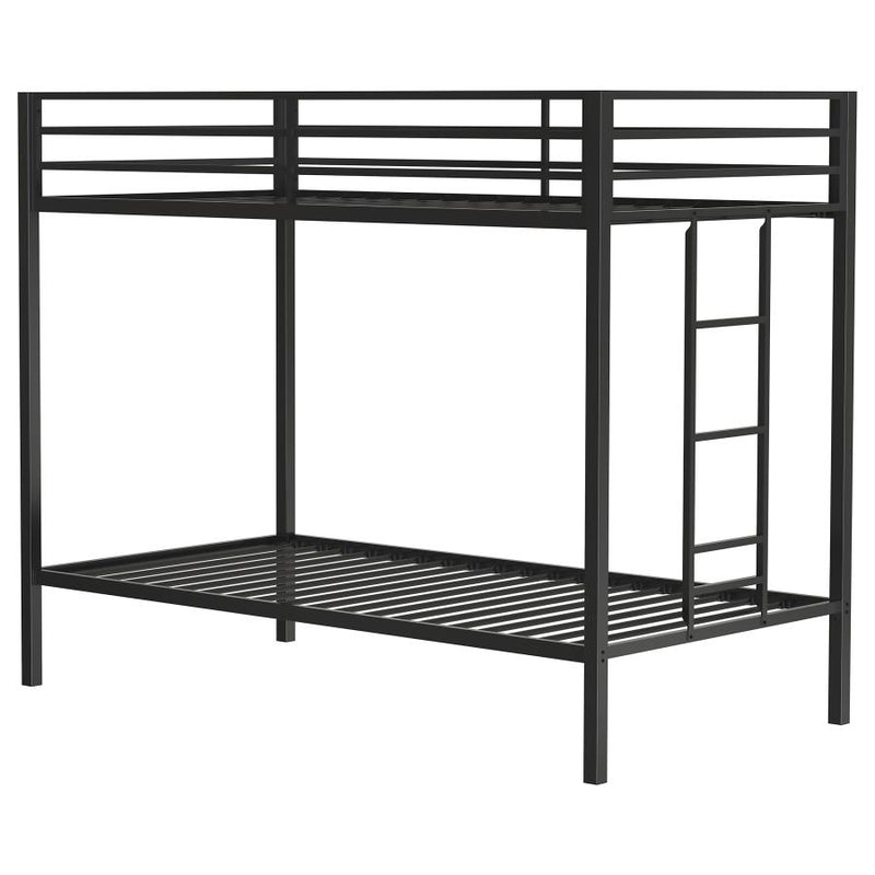 Alevera Metal Twin Over Twin Bunk Bed with Ladder Black-zoom-