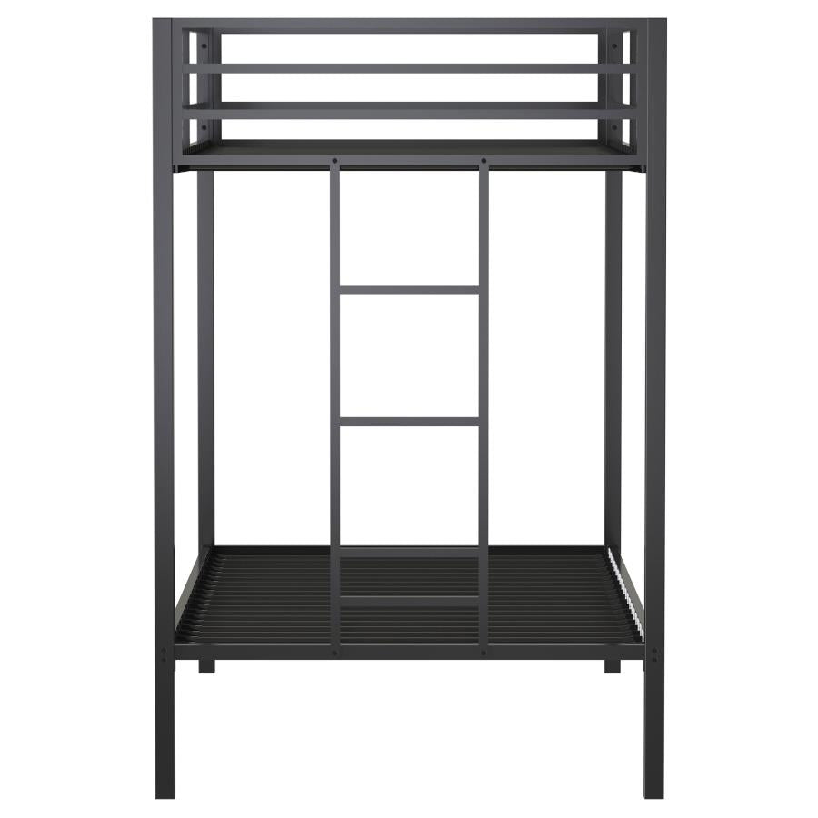 Alevera Metal Twin Over Twin Bunk Bed with Ladder Black-zoom-6
