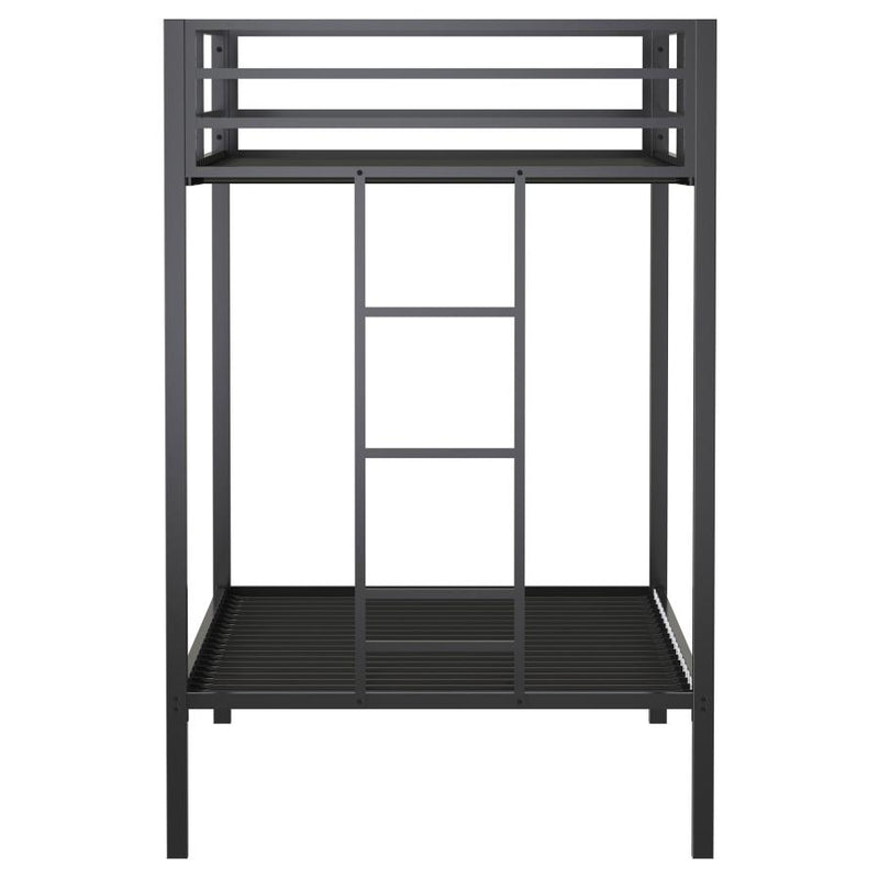 Alevera Metal Twin Over Twin Bunk Bed with Ladder Black-zoom-