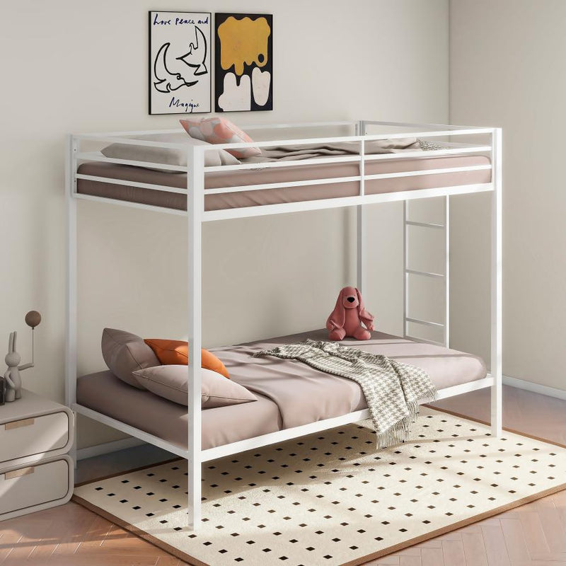 Alevera Metal Twin Over Twin Bunk Bed with Ladder White-zoom-