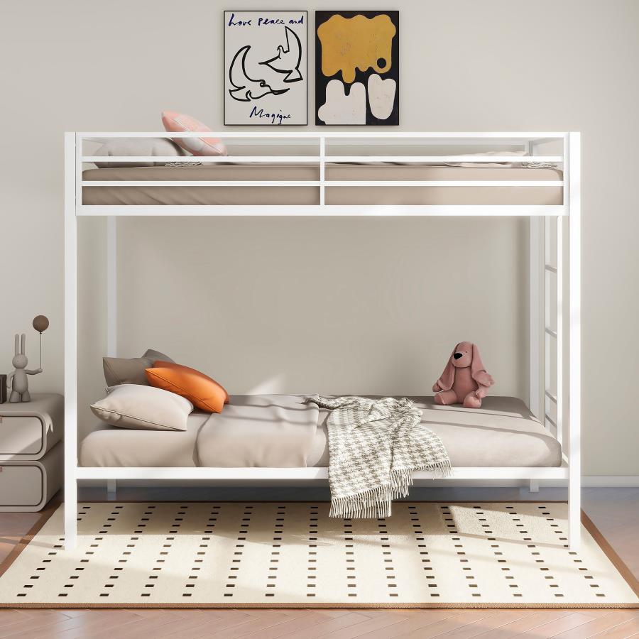 Alevera Metal Twin Over Twin Bunk Bed with Ladder White-zoom-3